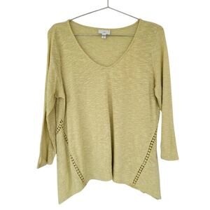 J Jill Linen Cotton Blend Top Yellow Women Size MP Lightweight Blouse V Neck